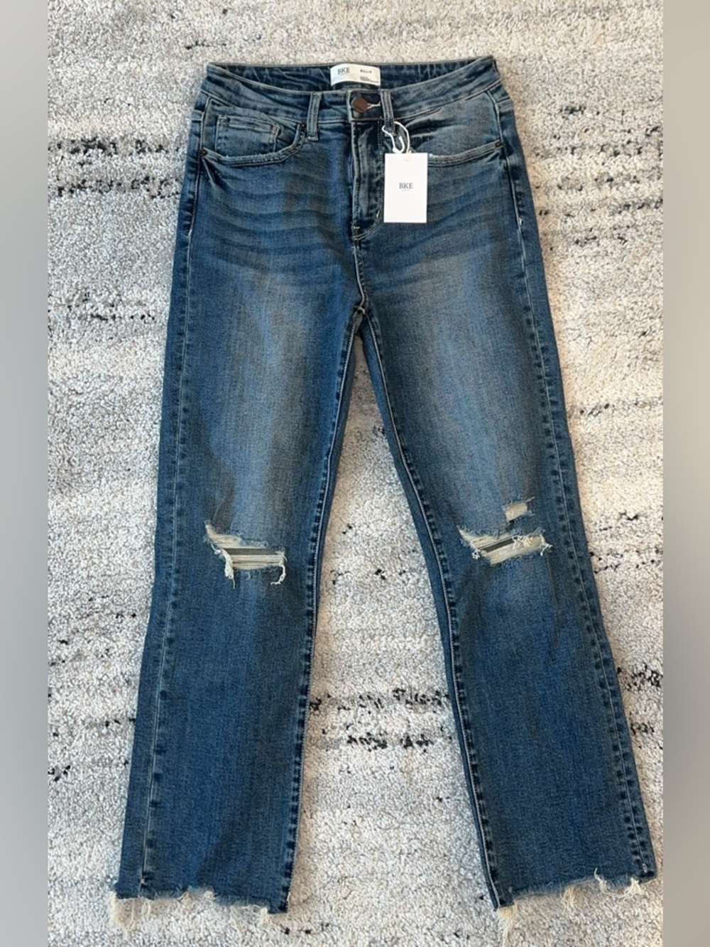 BKE Distressed Dark Blue Ankle Crop Jeans